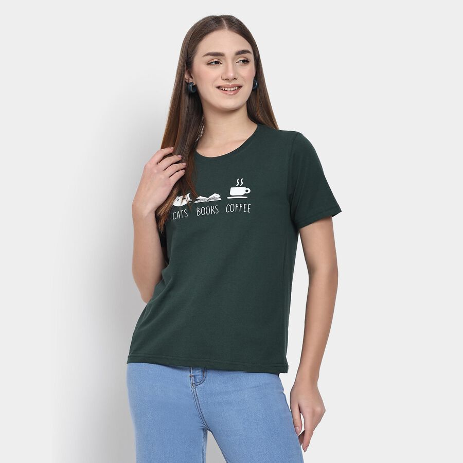 Ladies' Round Neck T-Shirt , गहरा हरा, large image number null