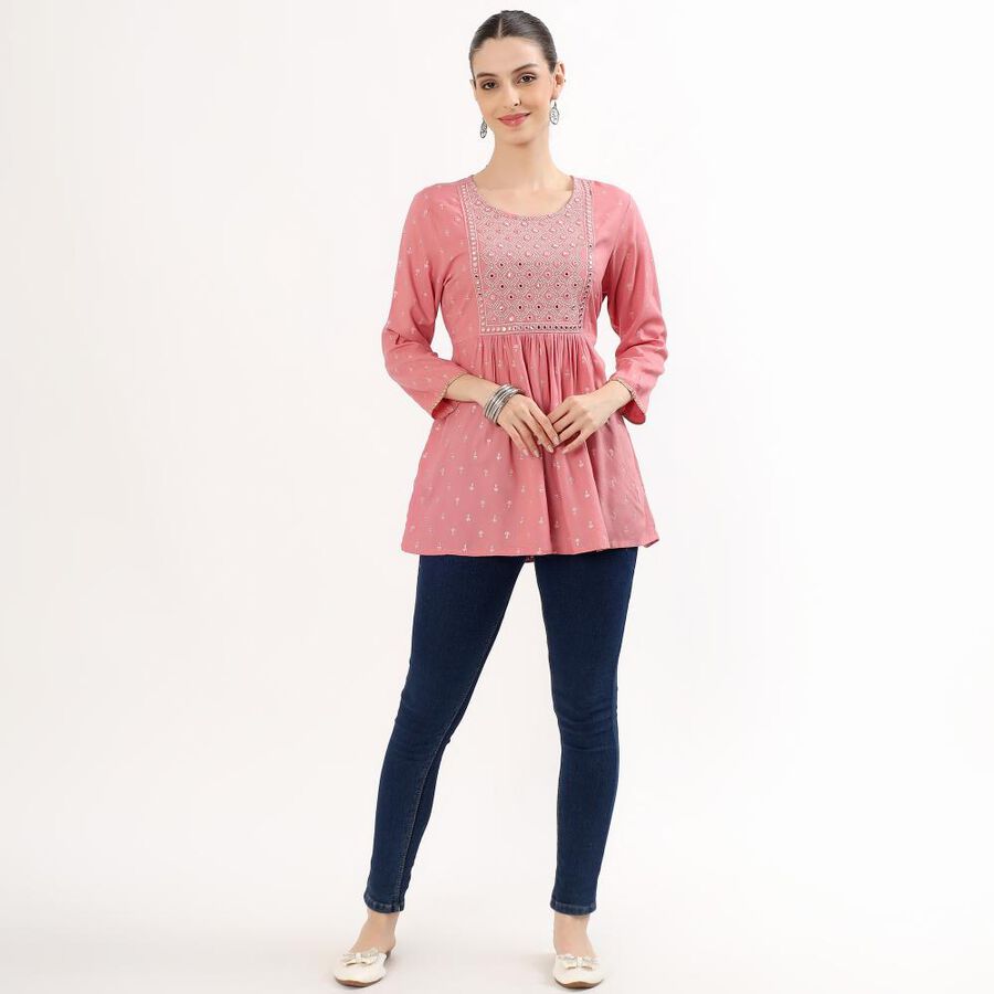 Women's Light Lavender Purple Round Neck Solid Kurti, बैंगनी, large image number null