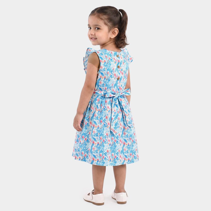 Girls' Light Blue Floral Printed Fit and Flare Frock, Light Blue, large
