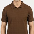 Men's Brown Polo Neck Casual T-Shirt, Brown, small