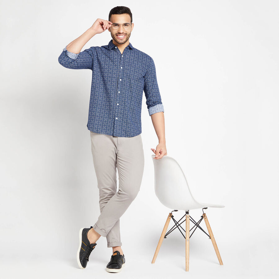 Cotton Printed Casual Shirt, Navy Blue, large image number null