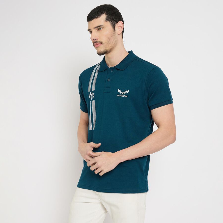 Men's Collared Half Sleeves T-Shirt , टील ब्लू, large image number null