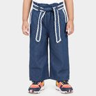 Girls' Navy Blue Wide Leg Paperbag Waist Jeans, गहरा नीला, small