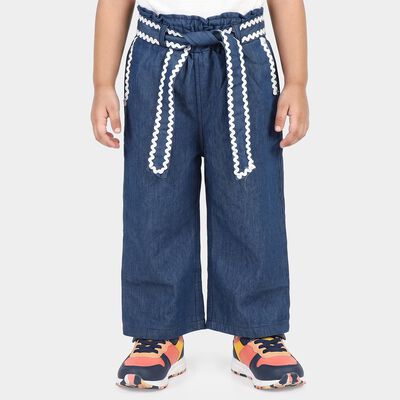 Girls' Navy Blue Wide Leg Paperbag Waist Jeans
