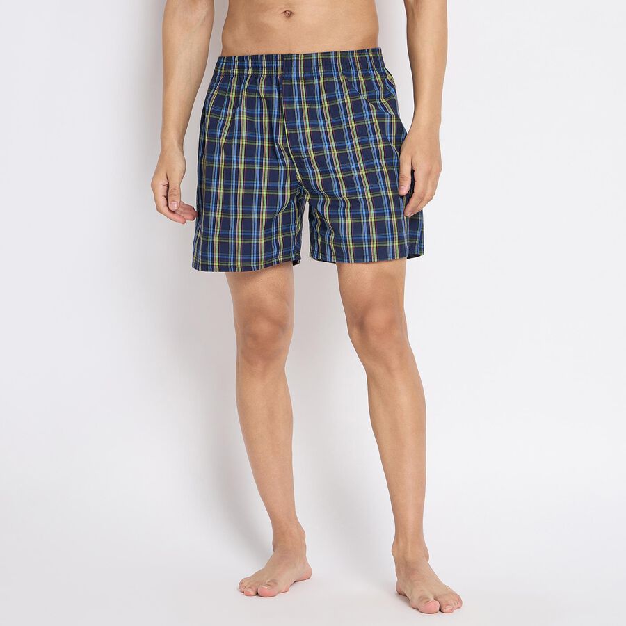 Men's 100% Cotton Boxers, Navy Blue, large
