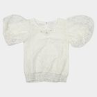 Girls White Round Neck Regular T-Shirt, सफ़ेद, small