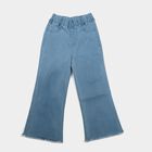 Girls' Light Blue Wide Leg Frayed Hem Jeans, Mid Blue, small