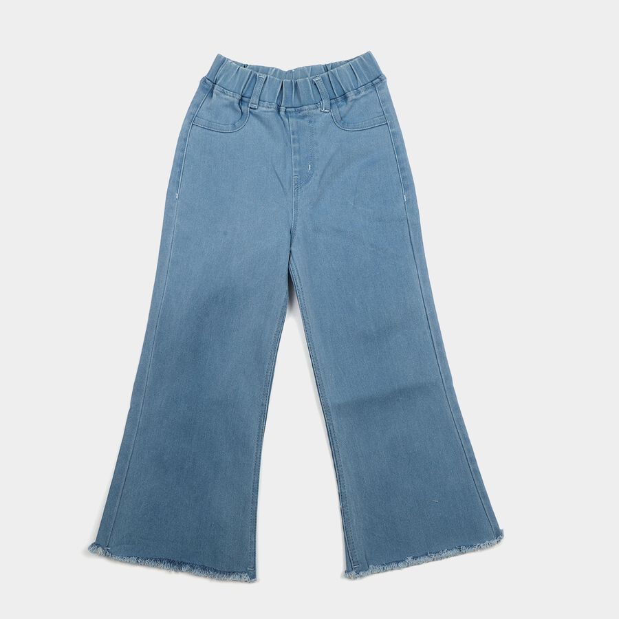 Girls' Light Blue Wide Leg Frayed Hem Jeans, Mid Blue, large