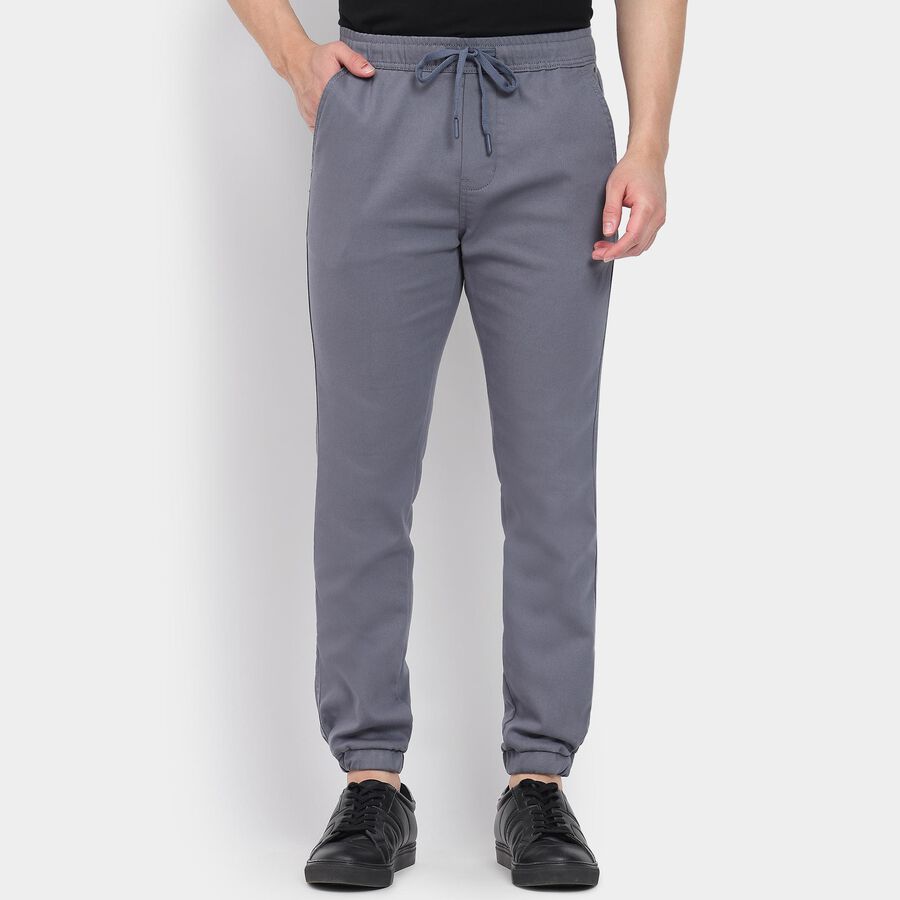 Men's Slim Fit Casual Trousers, मध्यम नीला, large