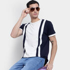 Cut & Sew Round Neck T-Shirt, Dark Blue, small image number null