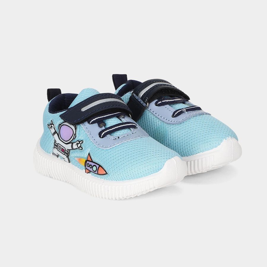 Boys' Light Blue Velcro Strap Sneakers, नीला, large