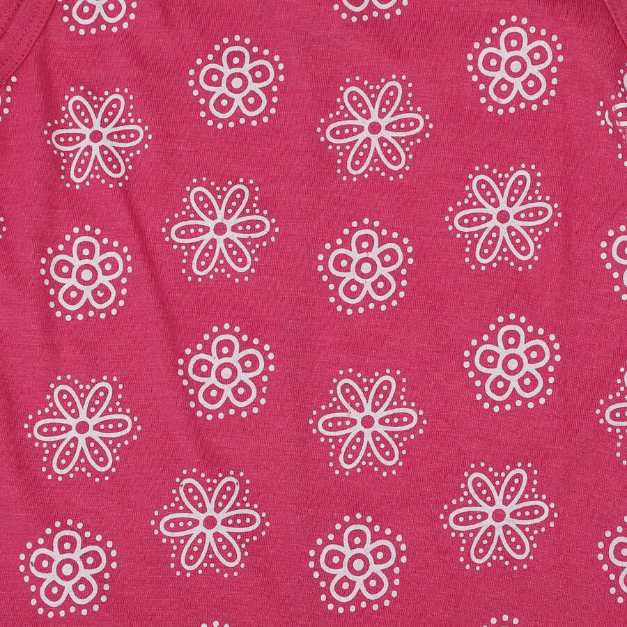 Girls' Pink Floral Printed Sleeveless A-Line Frock, गुलाबी, large