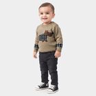 Infants Beige Crew Neck Printed Pullover, गहरा पीला, small