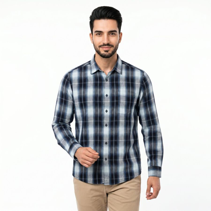 Men's Navy Blue Cotton Casual Shirt, Navy Blue, large