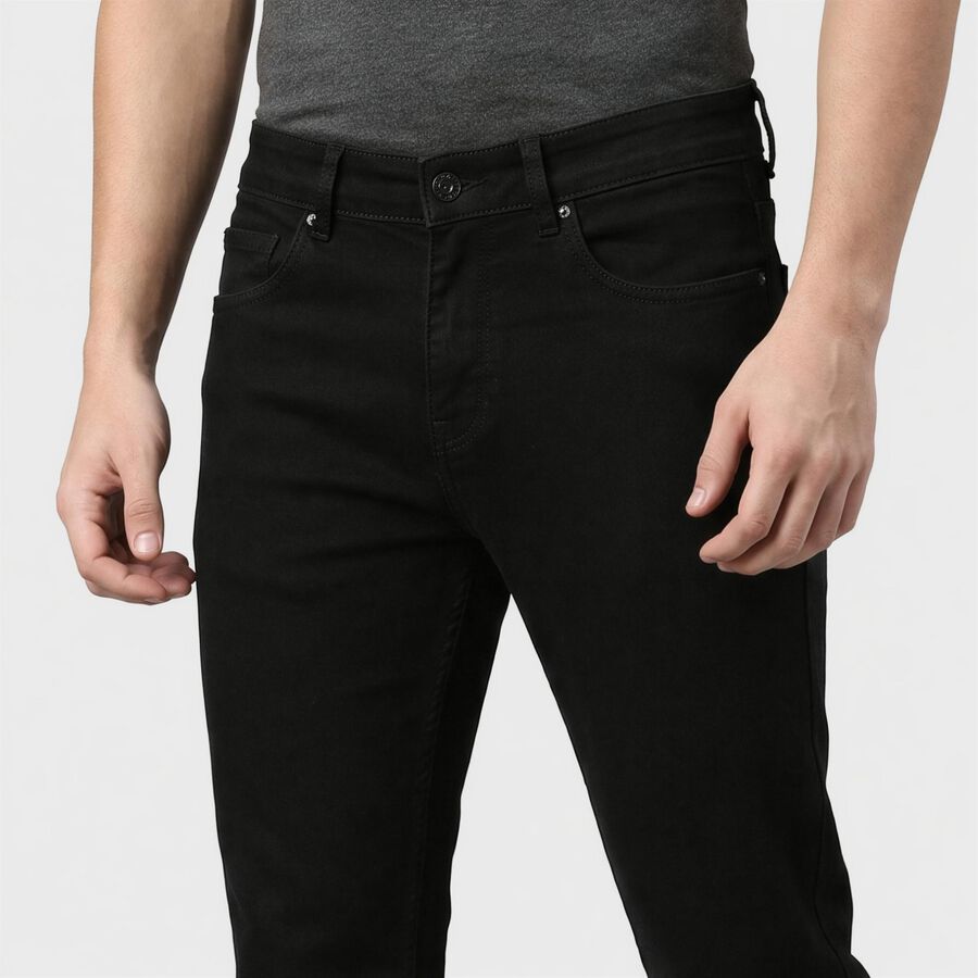 Men's Black Slim Fit Solid Jeans, काला, large
