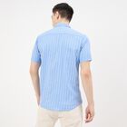 Men's Blue Cotton Half Sleeve Classic Collar Casual Shirt, Mid Blue, small