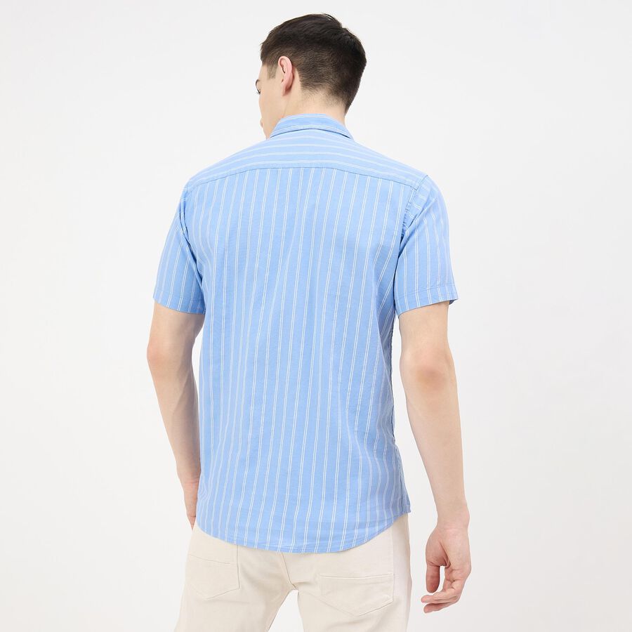 Men's Blue Cotton Half Sleeve Classic Collar Casual Shirt, Mid Blue, large