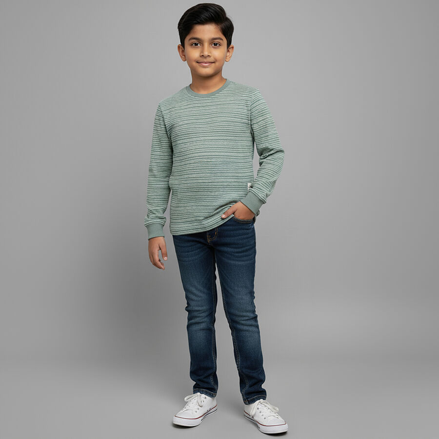 Boys' Light Sage Green Crew Neck Casual T-Shirt, हल्का हरा, large image number null