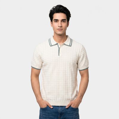 Men's Off White Cotton Polo Neck Polo T-Shirt