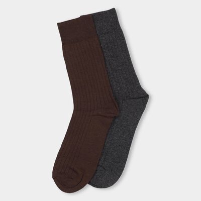 Men's Charcoal Gray And Deep Brown Crew Length Formal Socks