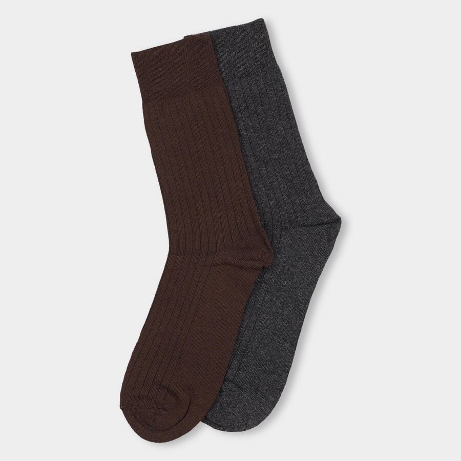 Men's Charcoal Gray And Deep Brown Crew Length Formal Socks, Brown, large image number null