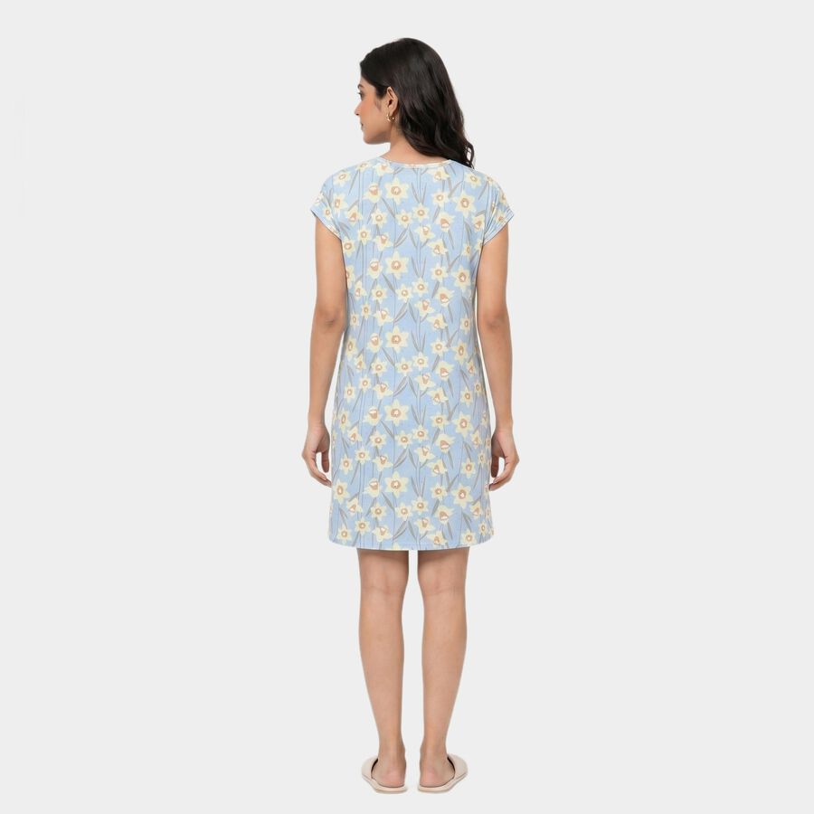 Women's Light Blue Round Neck T-Shirt Style Nighty, हल्का नीला, large
