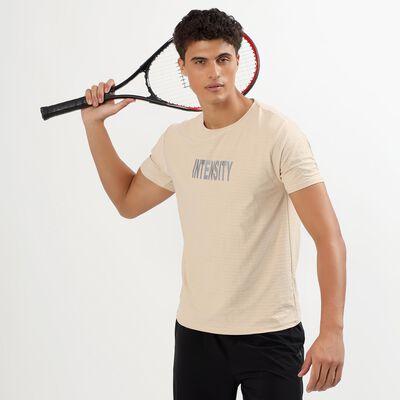 Men's Light Beige Crew Neck Athleisure T-Shirt