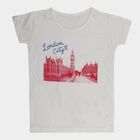 Girls' White Round Neck Casual T-Shirt, ऑफ व्हाइट, small