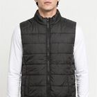 Men's Black Stand Collar Puffer Jacket, Black, small