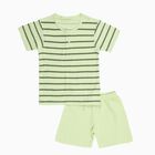 Infants' Light Green Cotton Henley Neck Striped Baba Suit, हल्का हरा, small