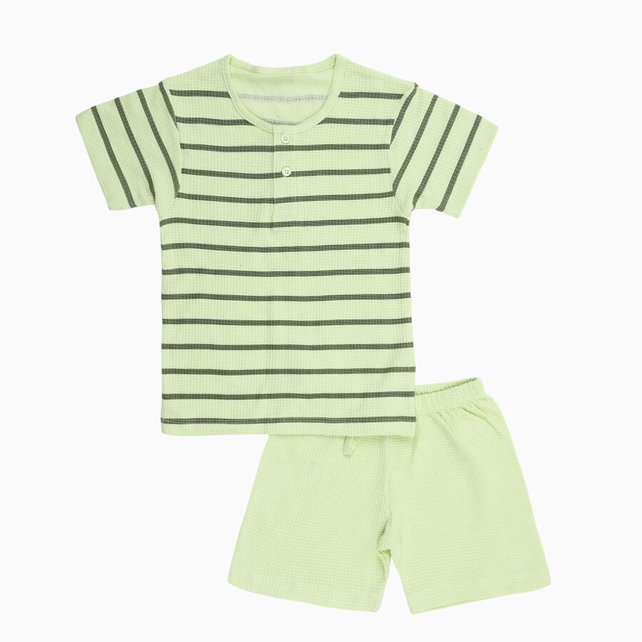 Infants' Light Green Cotton Henley Neck Striped Baba Suit, हल्का हरा, large