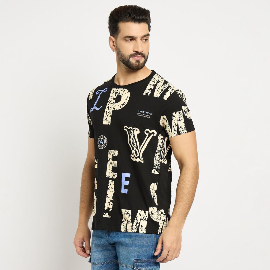 Men's 100% Cotton Round Neck Half Sleeves T-Shirt, Black, large image number null