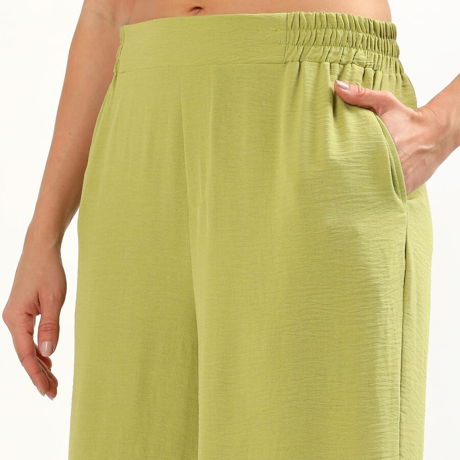 Women's Light Sage Green Relaxed Fit Wide-Leg Trousers, हल्का हरा, large