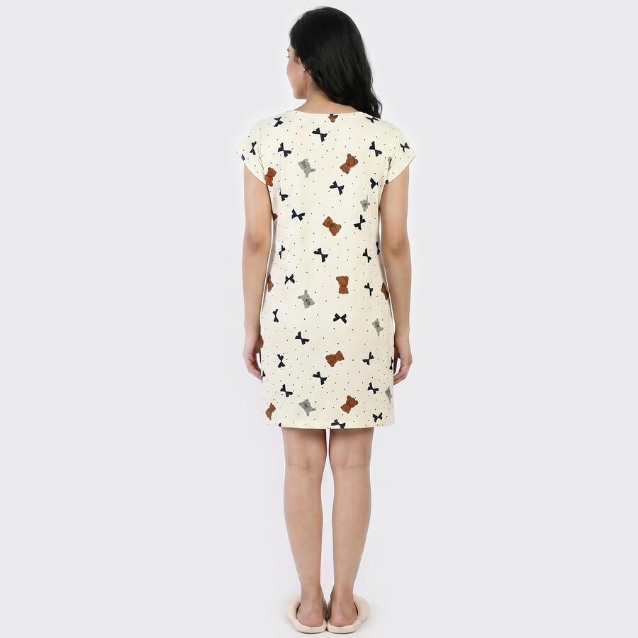 Women's Cream Round Neck T-Shirt Style Nighty, Off White, large