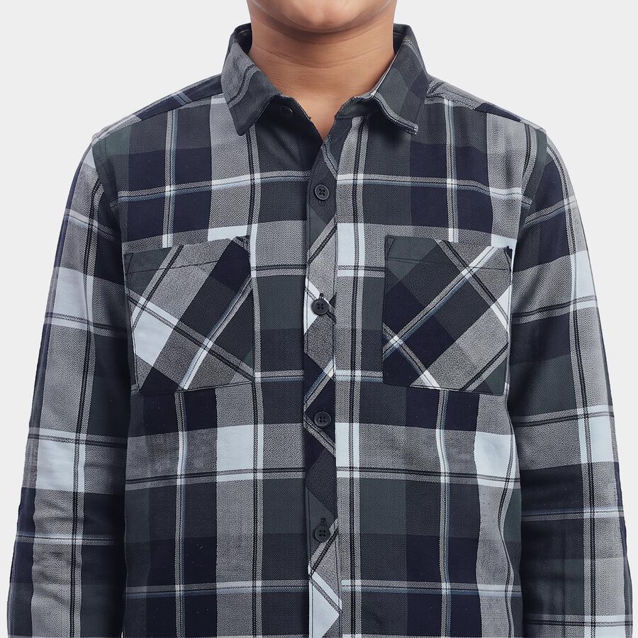 Boys' Navy Blue Cotton Casual Shirt, Navy Blue, large