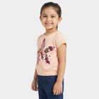 Girls Light Pink Cotton Round Neck Regular T-Shirt, Light Pink, small