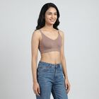 Women's Brown Cotton Blend Minimalist Bra, Brown, small