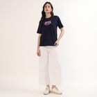 Women's Navy Blue Cotton Round Neck Casual T-Shirt, नेवी ब्लू, small