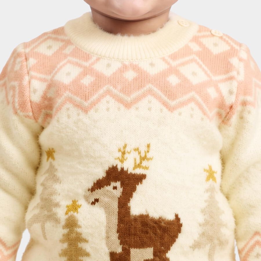 Infants' Peach Crew Neck Printed Pullover, पीच, large