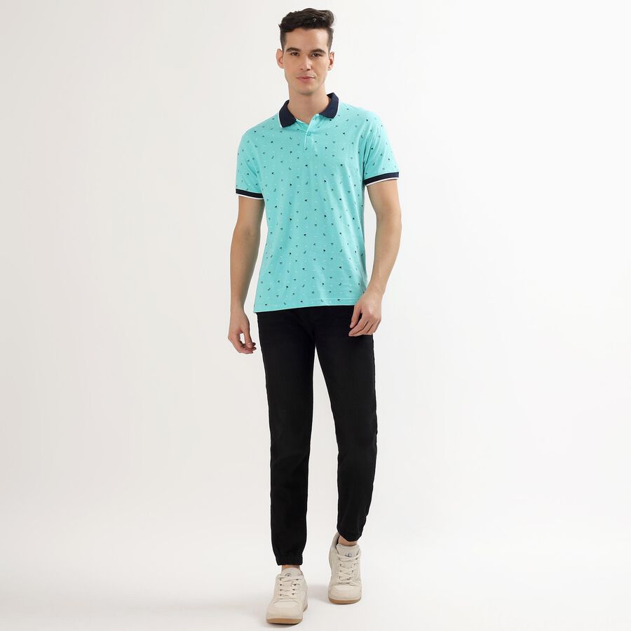 Men's Light Mint Green Cotton Polo Collar Casual T-Shirt, Light Green, large image number null