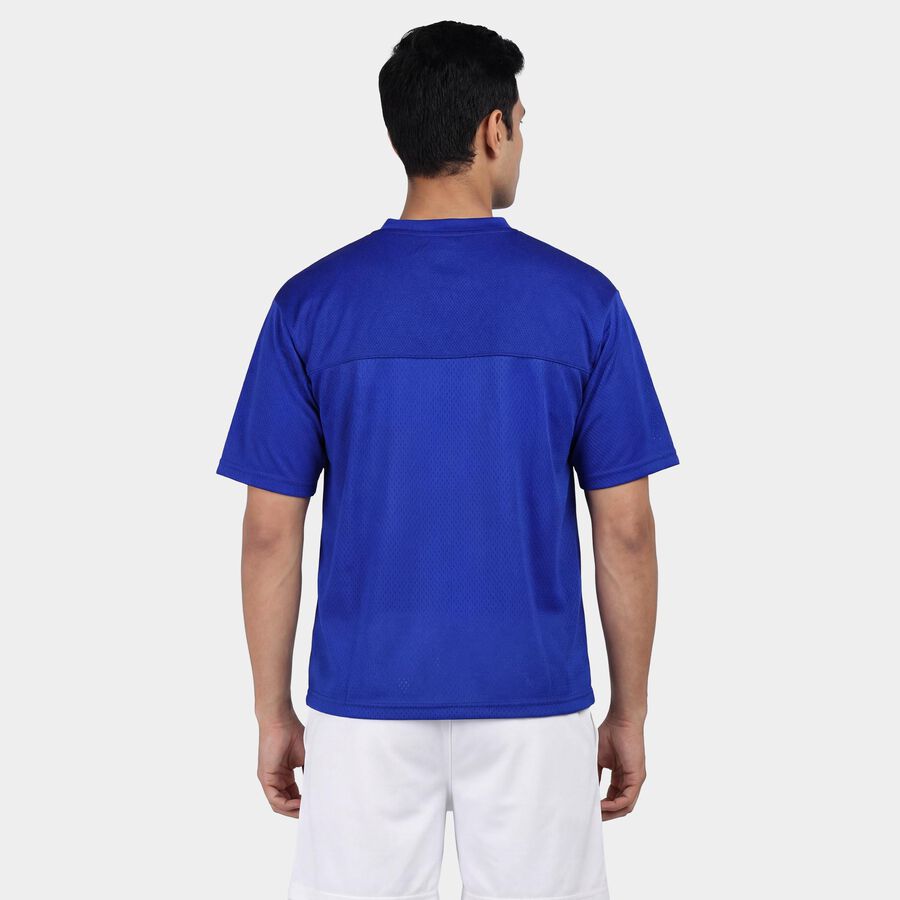 Men's Blue Round Neck Athleisure T-Shirt, Royal Blue, large