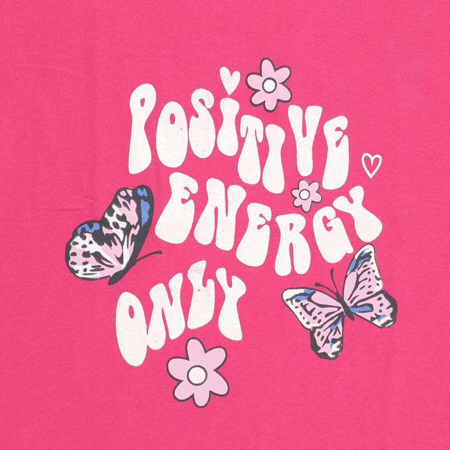 Girls' Bright Pink Cotton Round Neck Casual T-Shirt, रानी (फ्यूशिया), large image number null