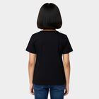 Girls' Navy Blue Cotton Round Neck Printed T-Shirt, Navy Blue, small