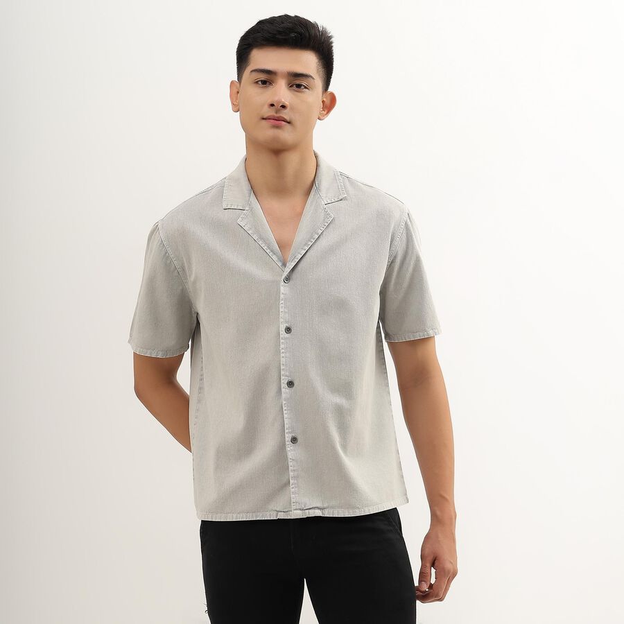 Men's Light Grey Cotton Regular Collar Casual Shirt, Light Grey, large image number null