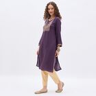 Women's Deep Plum Purple Round Neck Embroidered Kurta, वाइन, small image number null