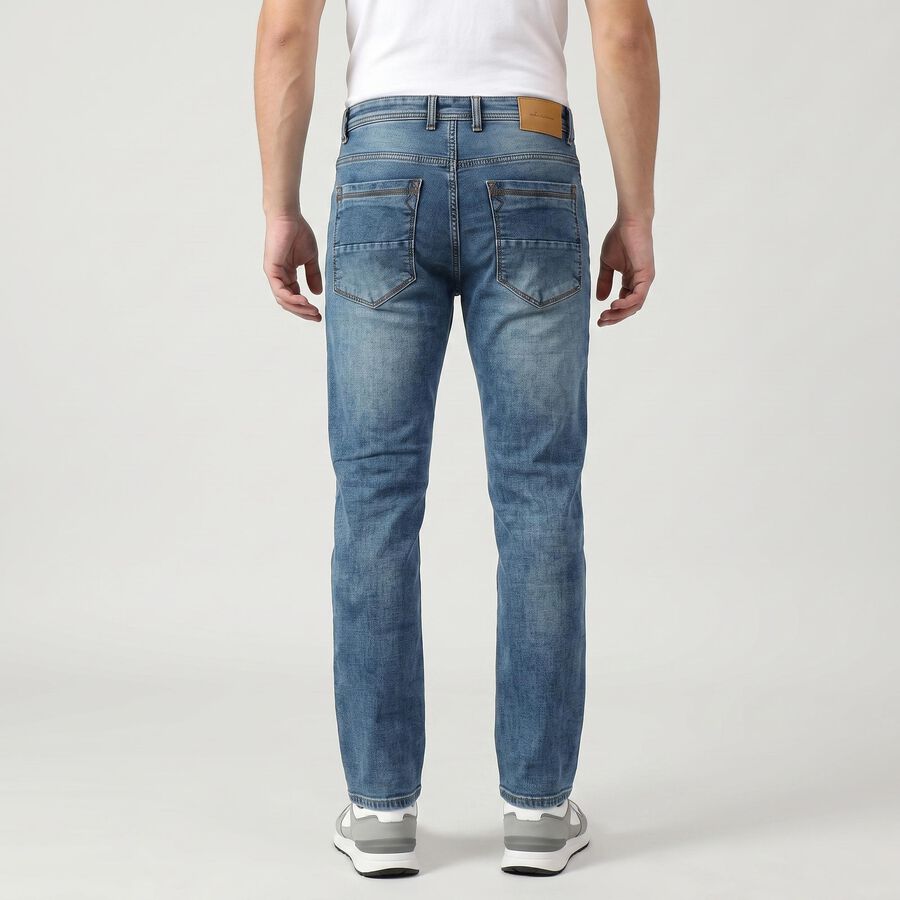 Men's Blue Slim Fit Faded Jeans, Mid Blue, large