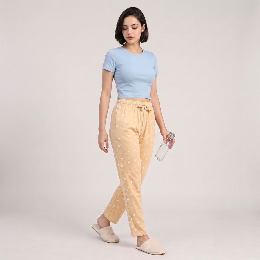 Women's Beige Floral Printed Drawstring Pyjama, गहरा पीला, large