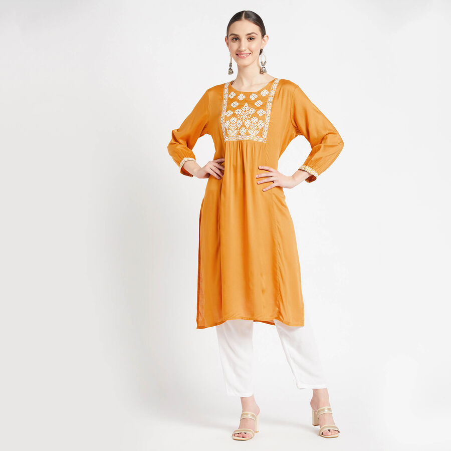 Solid Empire Line Kurta, Mustard, large image number null