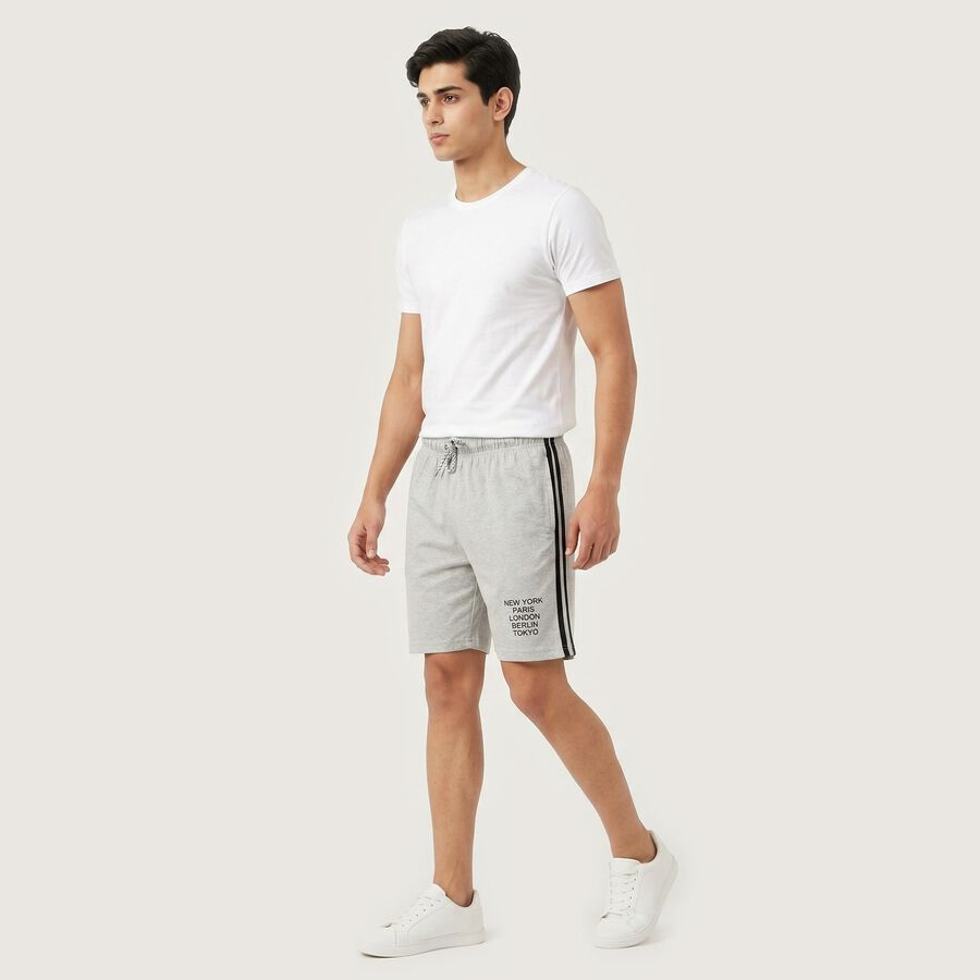 Men's Grey Regular Fit Side-Striped Bermuda Shorts, मिश्रित मध्यम ग्रे, large