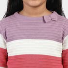 Girls Pink Crew Neck Striped Pullover, Pink, small